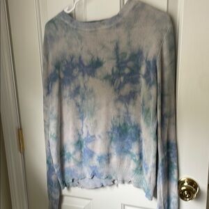 Gray and White Tie-Dye Long Sleeve Hoodie